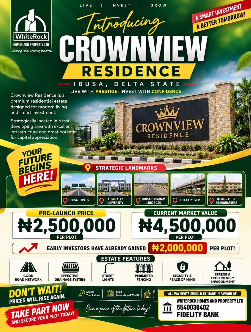 Crownview Residence, Ibusa Delta State – Premium Residential Land for Sale
