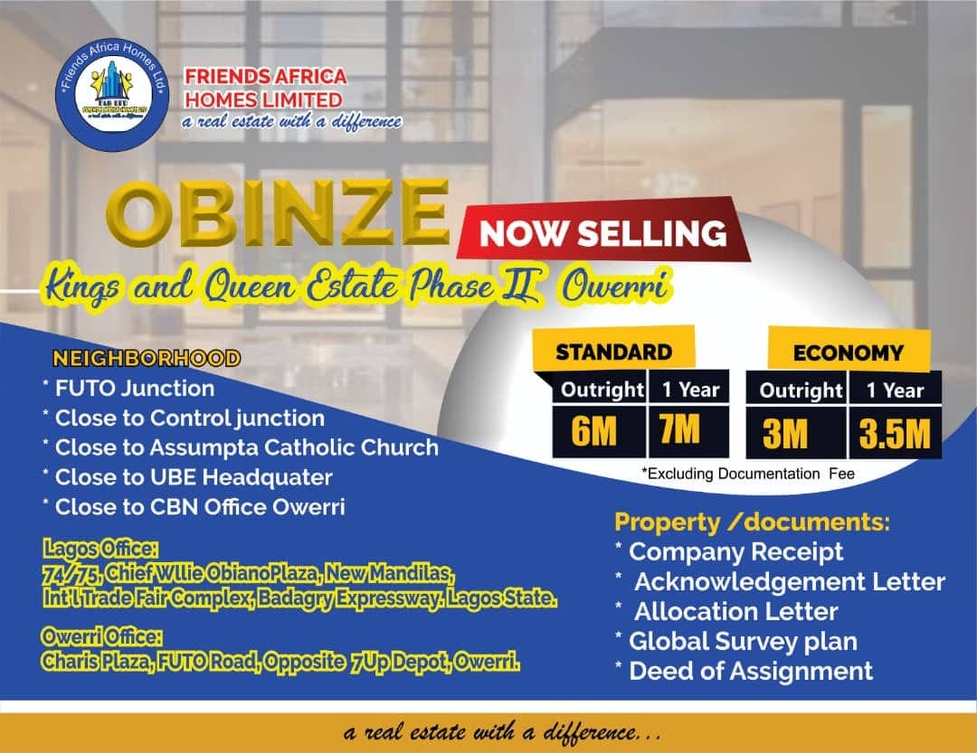 Kings and Queen Estate Phase II, Obinze Owerri – Residential Land for Sale